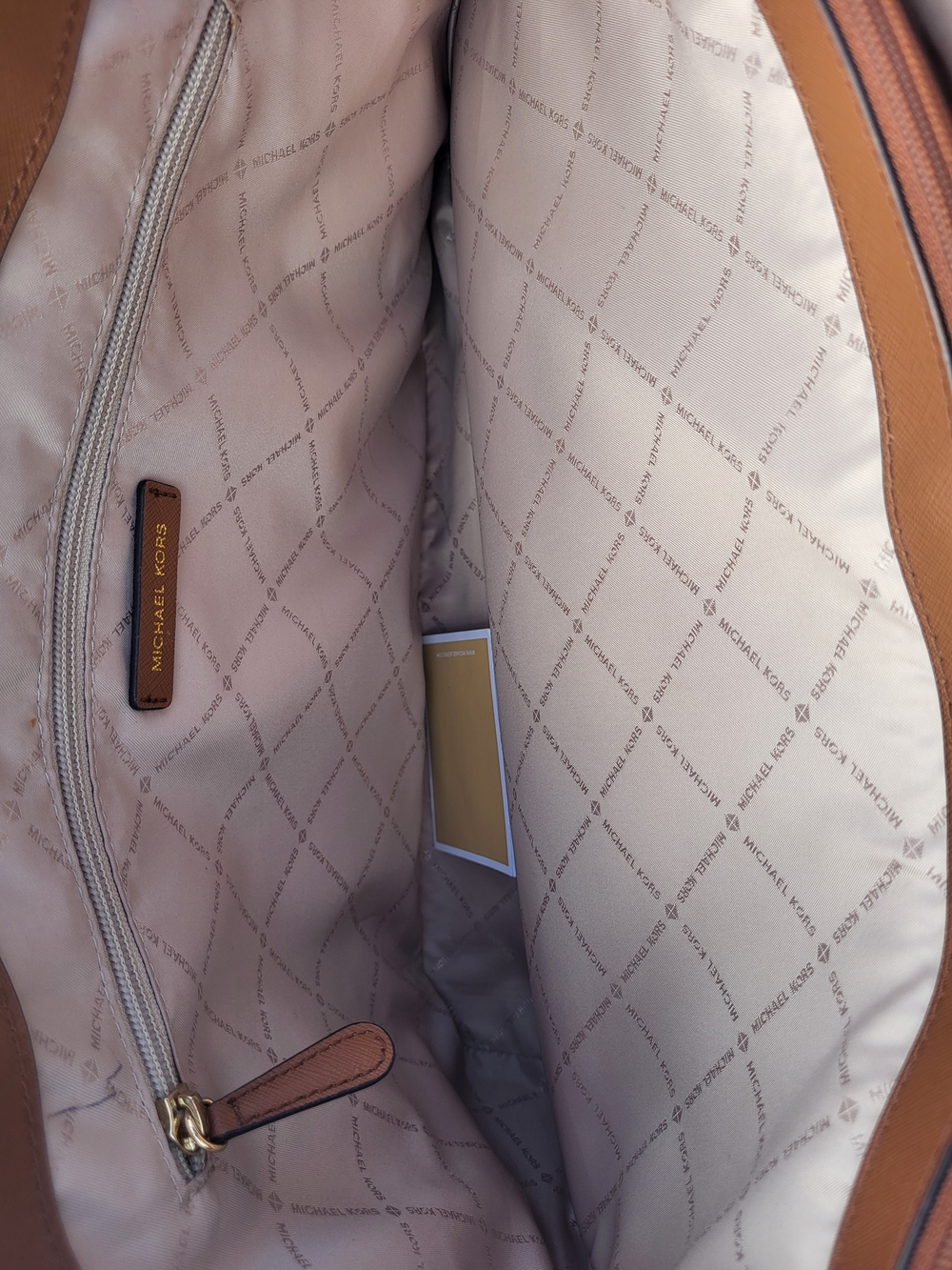 Michael Kors Signature Logo Large Tote Bag - Beige/Brown - Picture 8 of 10